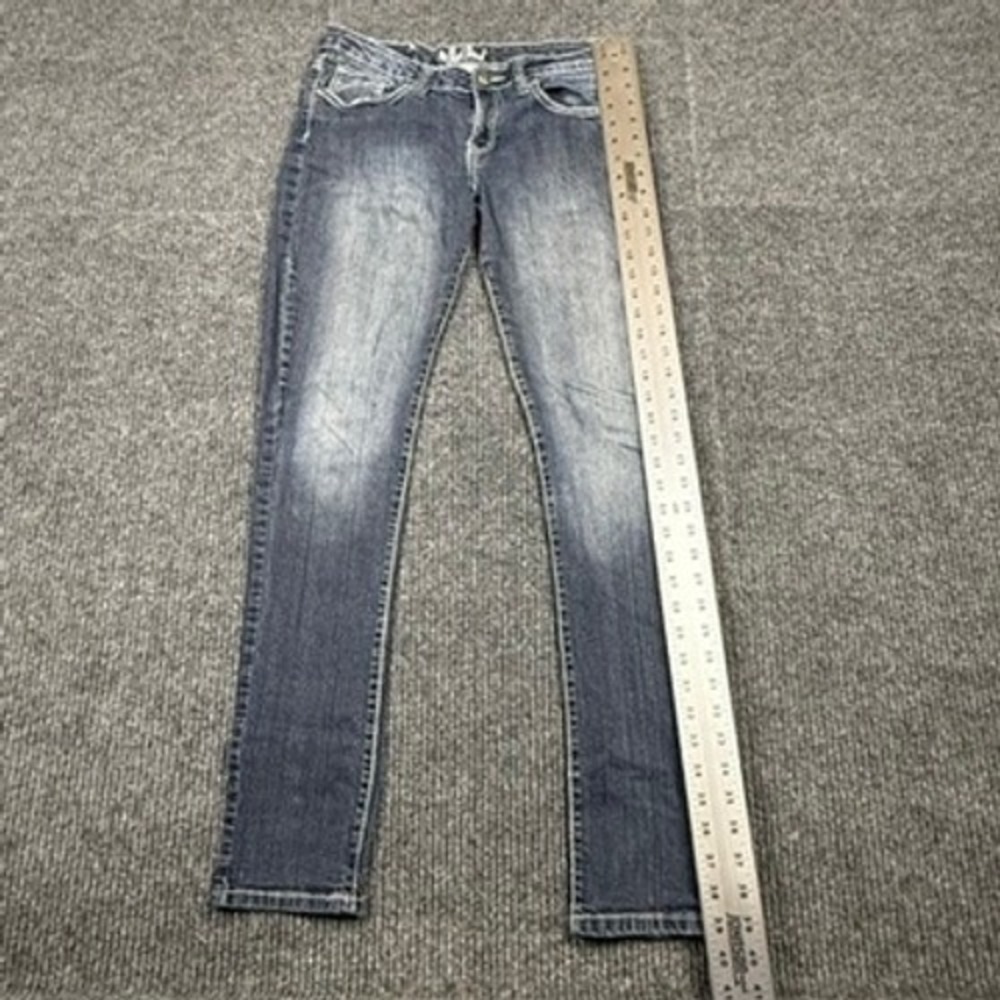 Red Rivet Womens Skinny Jeans Dark Wash Rhinestone Fleur De Lis Size 9 - Picture 7 of 13